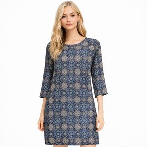 EUC Women's Garnet Hill Dress Size 8 Blue Floral Print Silk Blend